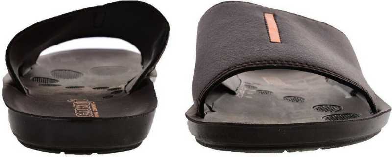 Aerosoft Men's Brown Slide Sandals with Red Stripe (MA9001) - Comfortable Leather Slides with Arch Support and Breathable Insole!