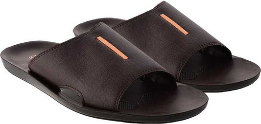Aerosoft Men's Brown Slide Sandals with Red Stripe (MA9001) - Comfortable Leather Slides with Arch Support and Breathable Insole!