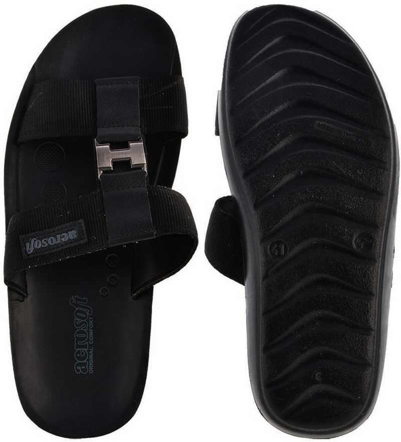 Aerosoft Men's Black Double-Strap Buckle Sandals (MA9009) - Adjustable Comfort Sandals with Silver Buckle and Arch Support!