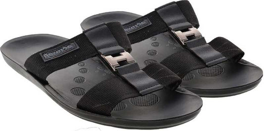 Aerosoft Men's Black Double-Strap Buckle Sandals (MA9009) - Adjustable Comfort Sandals with Silver Buckle and Arch Support!