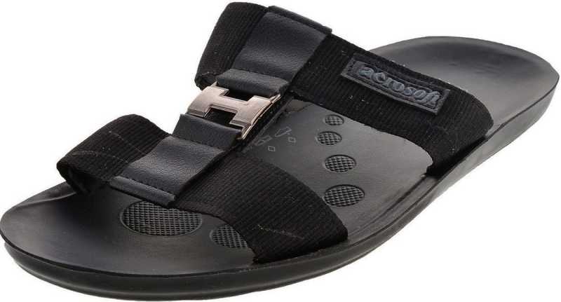 Aerosoft Men's Black Double-Strap Buckle Sandals (MA9009) - Adjustable Comfort Sandals with Silver Buckle and Arch Support!