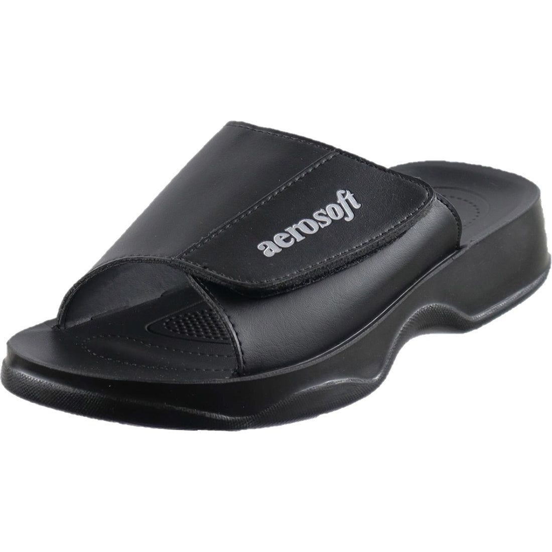 Aerosoft Men's Black Velcro Slide Sandals (MA4801) - Adjustable Comfort Slides for All-Day Support!
