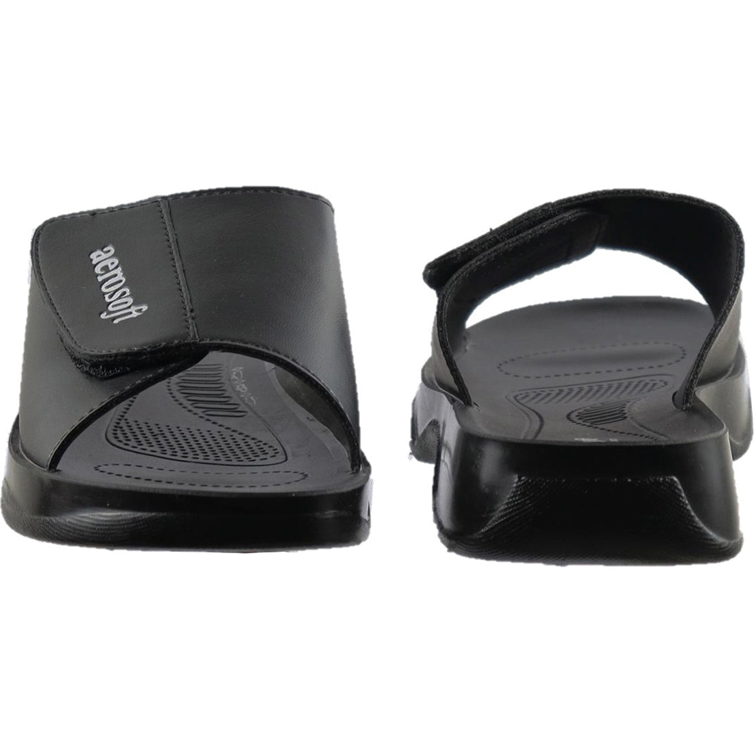Aerosoft Men's Black Velcro Slide Sandals (MA4801) - Adjustable Comfort Slides for All-Day Support!