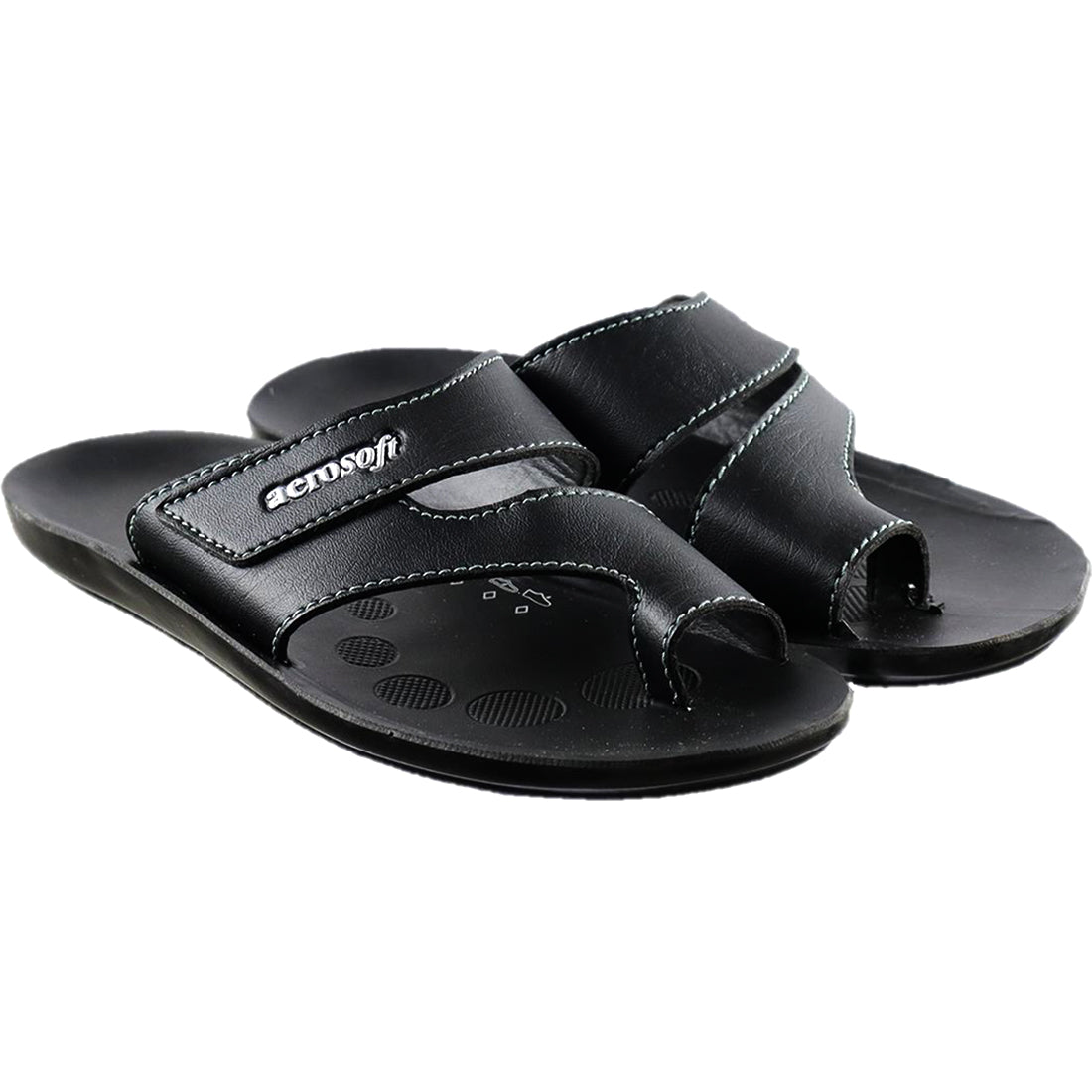 Aerosoft Men's Black Double Strap Thong Sandals (MA9036) - Comfortable Leather Flip Flops with Breathable Insole and Arch Support!