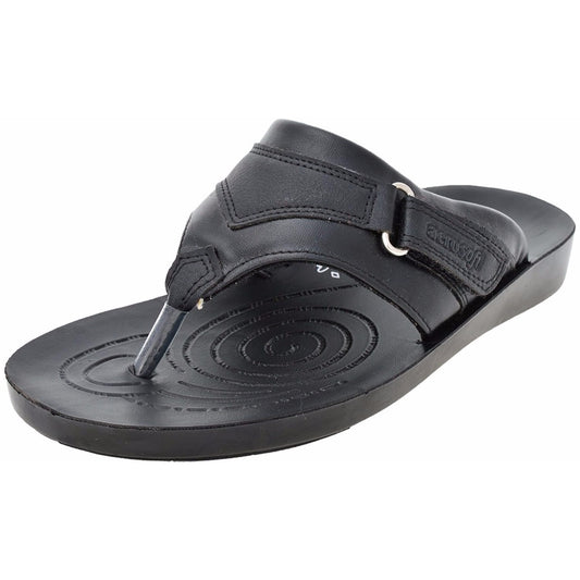 Aerosoft Men's Black Leather Thong Sandals (MA8703) - Comfortable Flip Flops with Arch Support and Anti-Slip Sole!