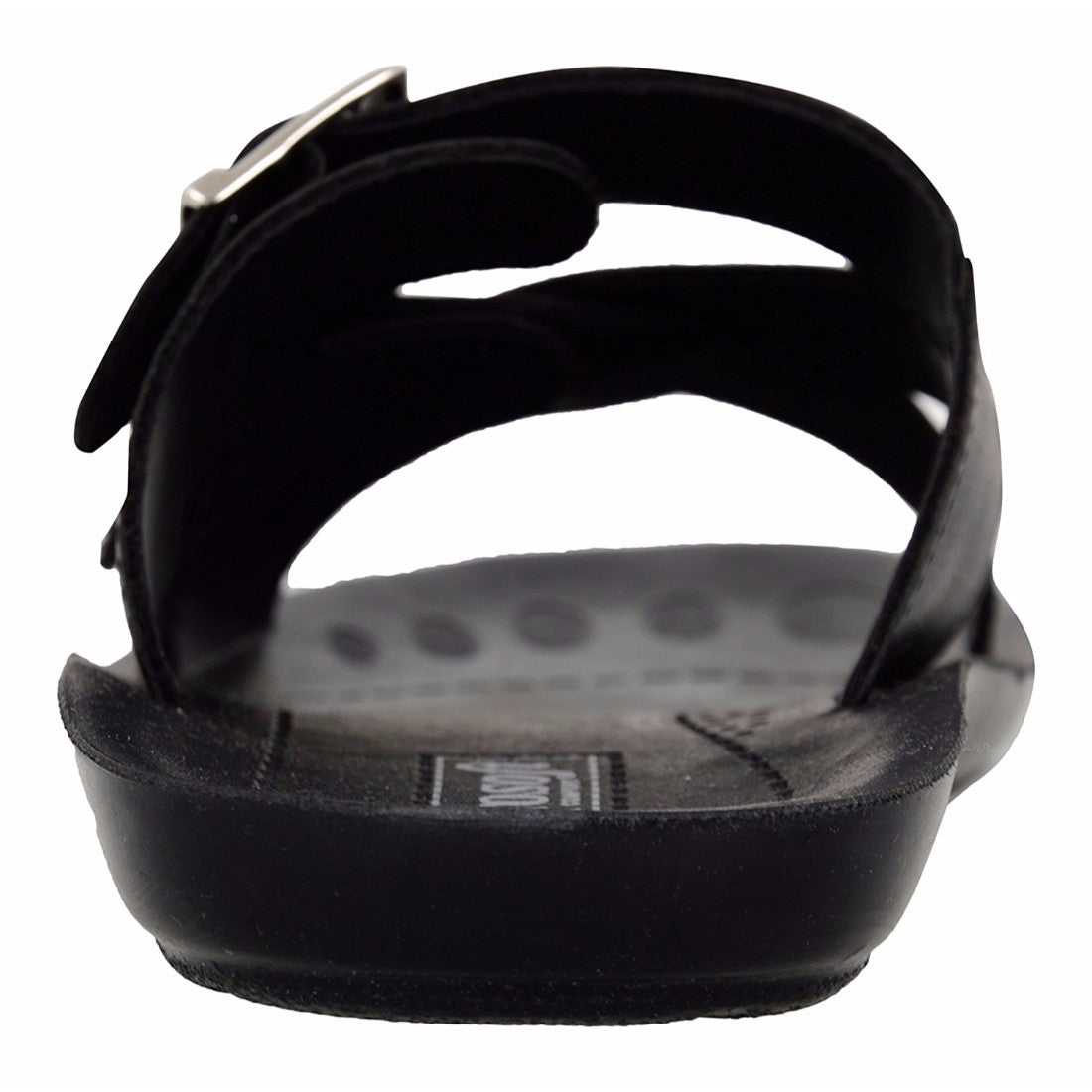 Aerosoft Men's Black Adjustable Double-Strap Slide Sandals (MA9014) - Comfortable Leather Slides with Silver H-Buckle and Breathable Insole!