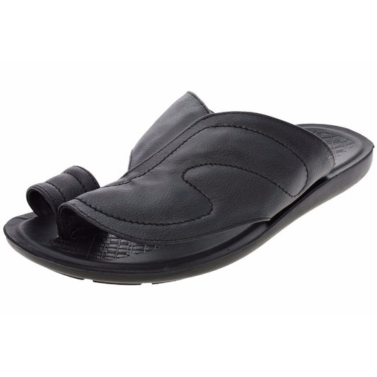 Aerosoft Men's Black Comfort Toe Ring Sandals (MA2605) - Premium Leather-Like Flip Flops for Everyday Wear!