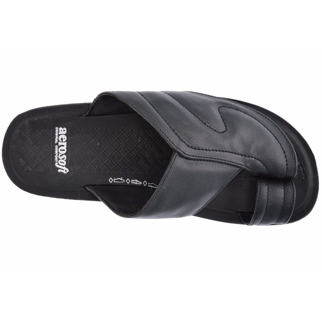 Aerosoft Men's Black Comfort Toe Ring Sandals (MA2605) - Premium Leather-Like Flip Flops for Everyday Wear!