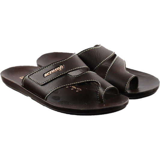 Aerosoft Men's Brown Double Strap Thong Sandals (MA9036) - Comfortable Leather Flip Flops with Breathable Insole and Arch Support!