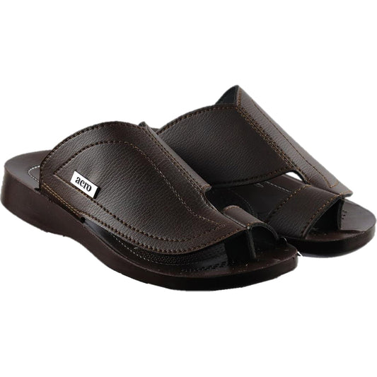 Aerosoft Men's Brown Broad Strap Thong Sandals (MA8182) - Comfortable Flip Flops with Massage Sole and Arch Support!