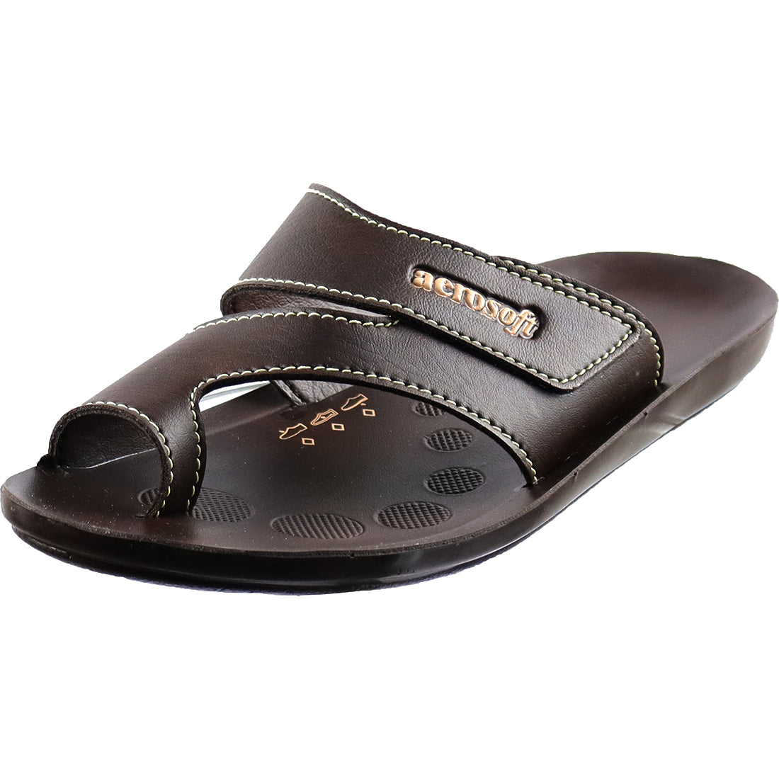 Aerosoft Men's Brown Double Strap Thong Sandals (MA9036) - Comfortable Leather Flip Flops with Breathable Insole and Arch Support!