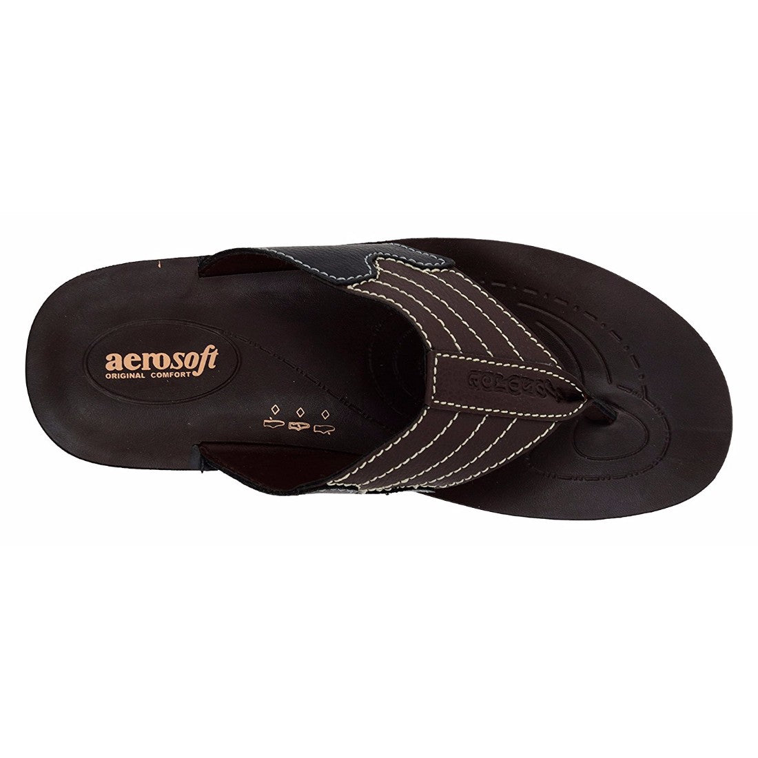 Aerosoft Men's Brown and Black V-Strap Thong Sandals (MA8708) - Comfortable Leather Flip Flops with Spiral Massage Sole and Arch Support!