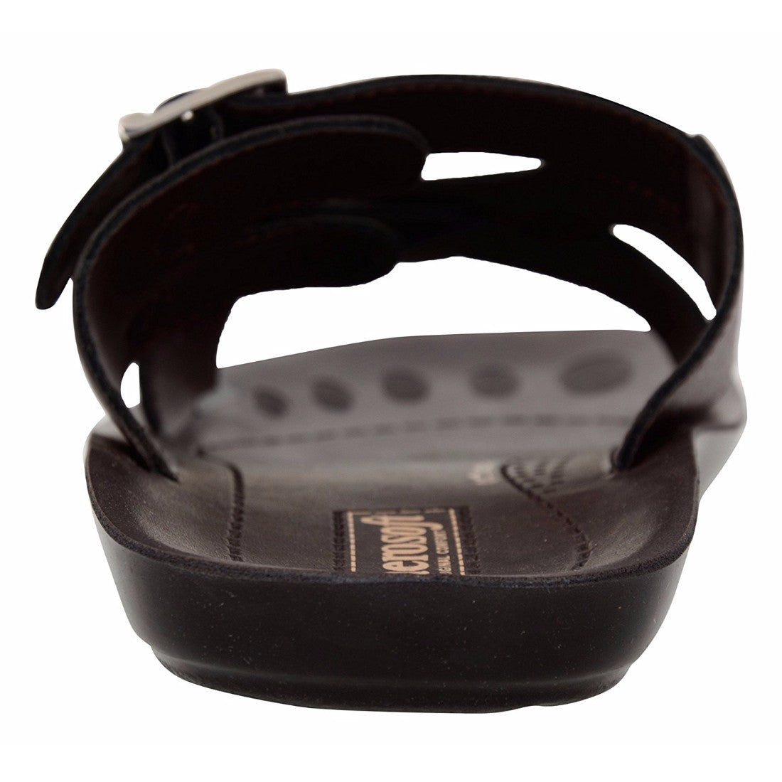 Aerosoft Men's Brown Adjustable Double-Strap Slide Sandals (MA9014) - Comfortable Leather Slides with Silver H-Buckle and Breathable Insole!