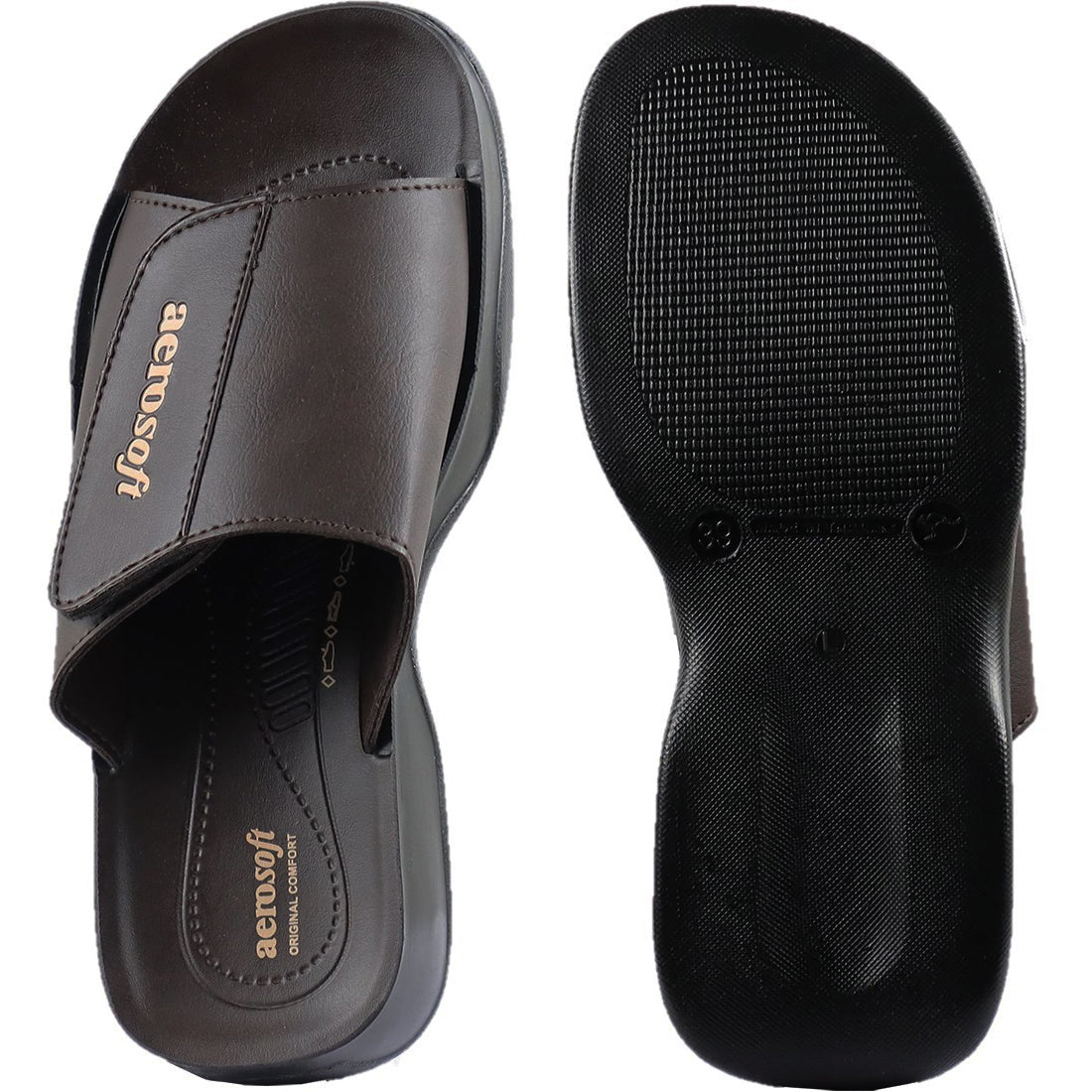 Aerosoft Men's Brown Velcro Slide Sandals (MA4801) - Adjustable Comfort Slides for All-Day Support!