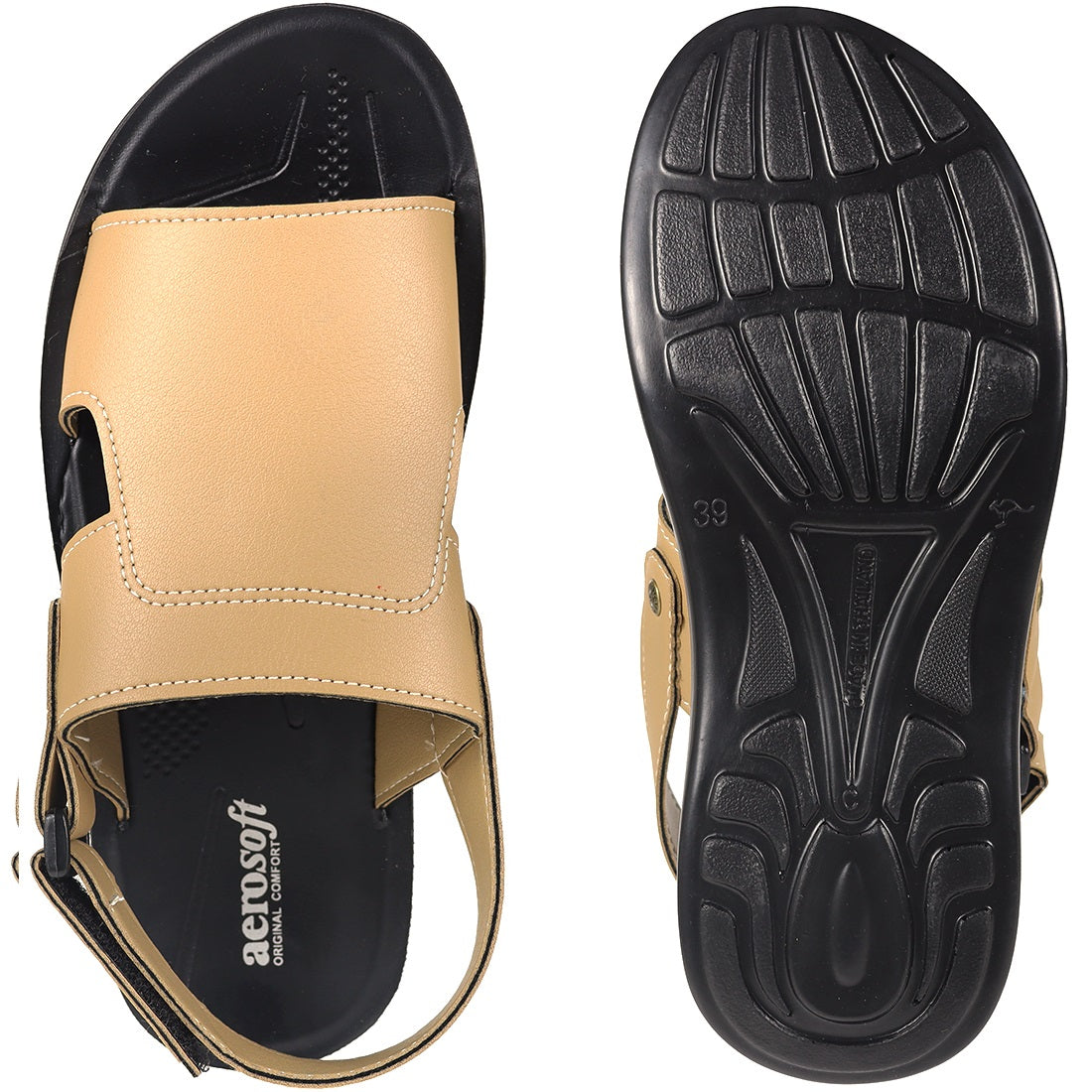 Aerosoft Men's Beige Adjustable Slingback Sandals (MP0216) - Comfortable Leather Sandals with Arch Support and Breathable Insole!