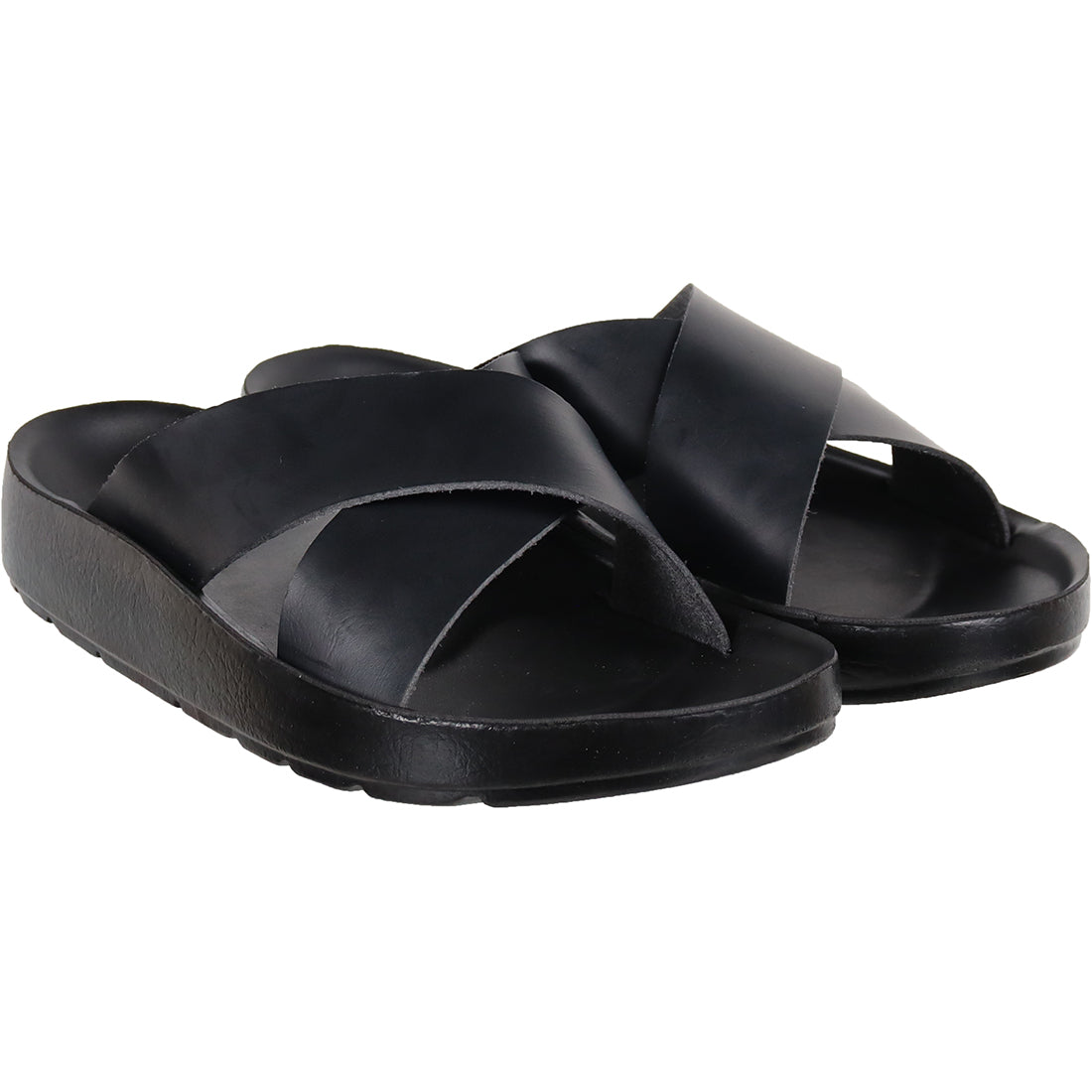 Aerosoft Men's Black Leather Slide Sandals (MA4410) - Premium Cushioned Slides for Timeless Summer Style