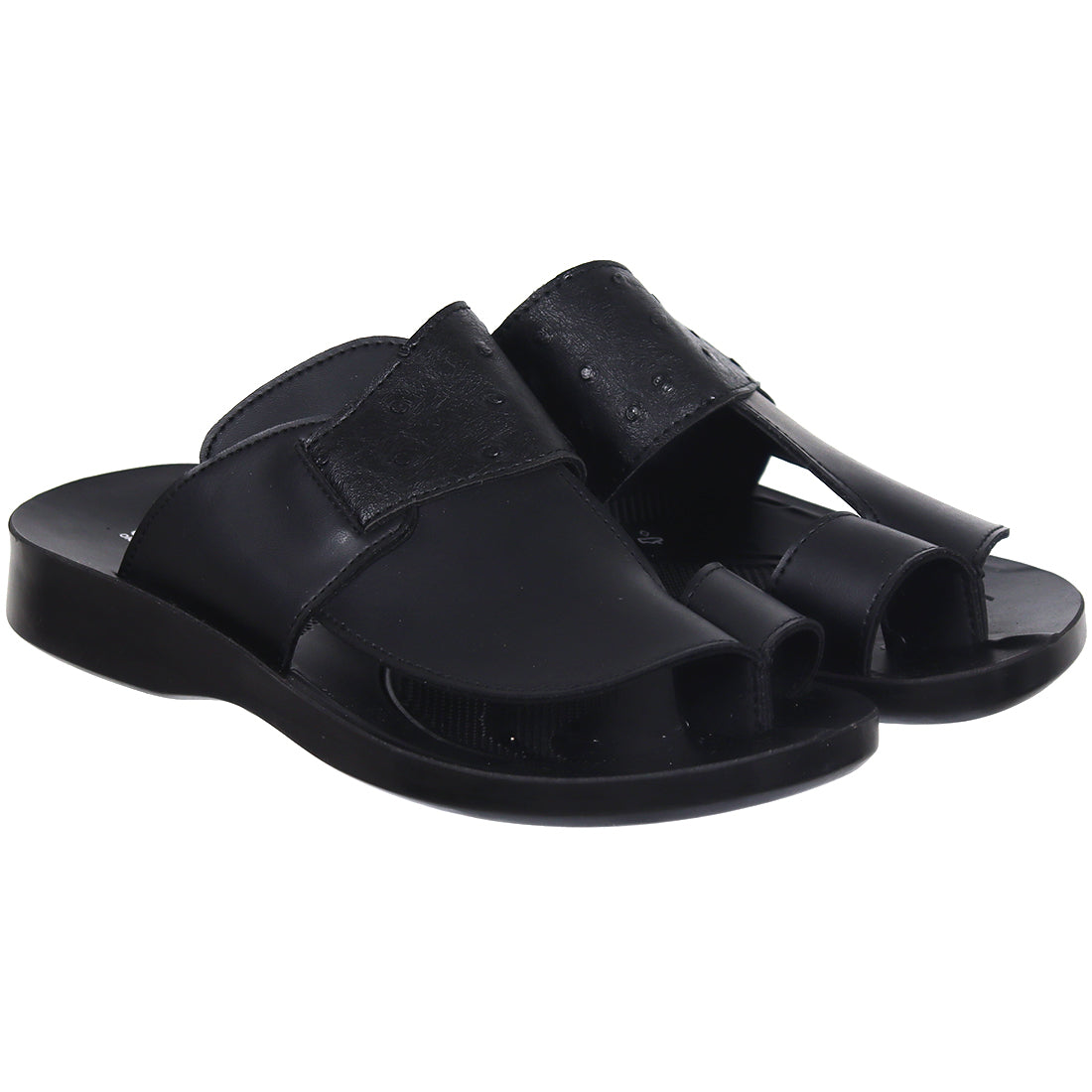 Aerosoft Men's Black Ostrich Leather Thong Sandals (MA81A8) - Luxurious Leather Flip Flops with Arch Support and Breathable Insole!