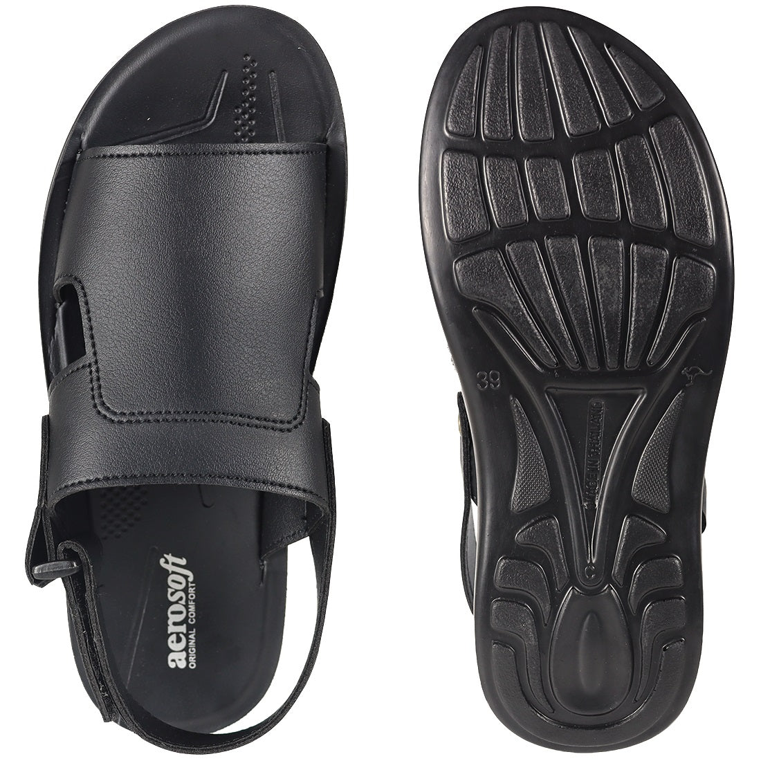 Aerosoft Men's Black Adjustable Slingback Sandals (MP0216) - Comfortable Leather Sandals with Arch Support and Breathable Insole!