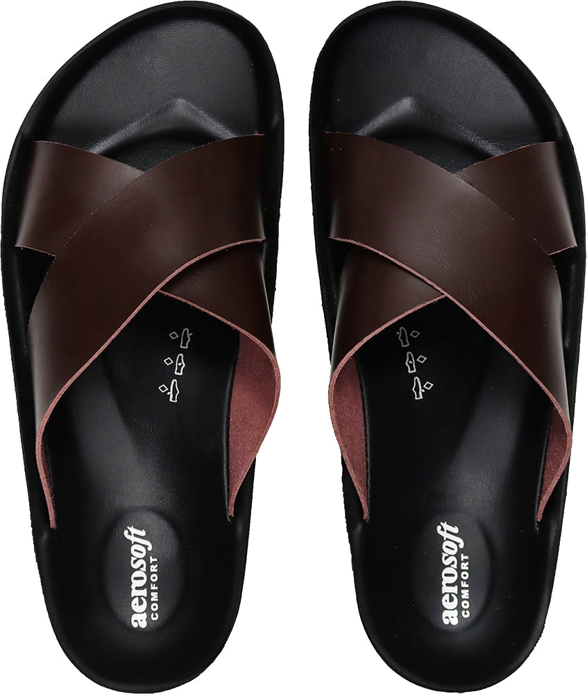 Aerosoft Men's Brown Leather Slide Sandals (MA4410) - Premium Cushioned Slides for Timeless Summer Style (Copy)