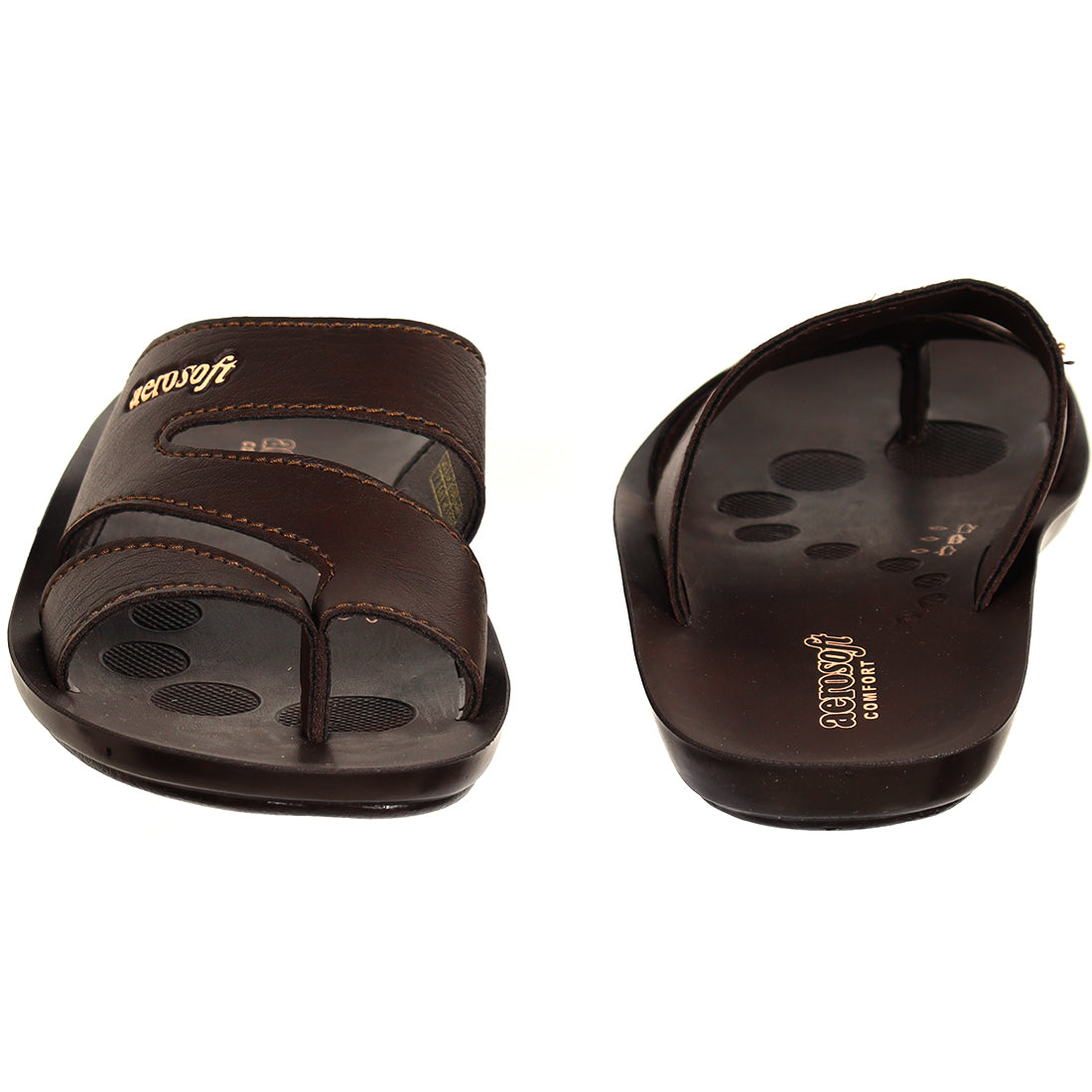 Aerosoft Men's Brown Double Strap Thong Sandals (MA9023) - Comfortable Leather Flip Flops with Breathable Insole and Arch Support!