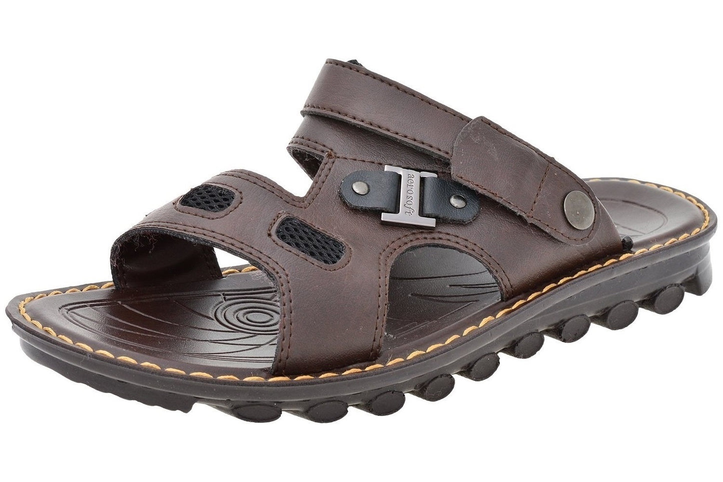 Aerosoft Brown Men's Dual Strap Leather Slide Sandals (MA2508) - Premium Comfort & Adjustable Style