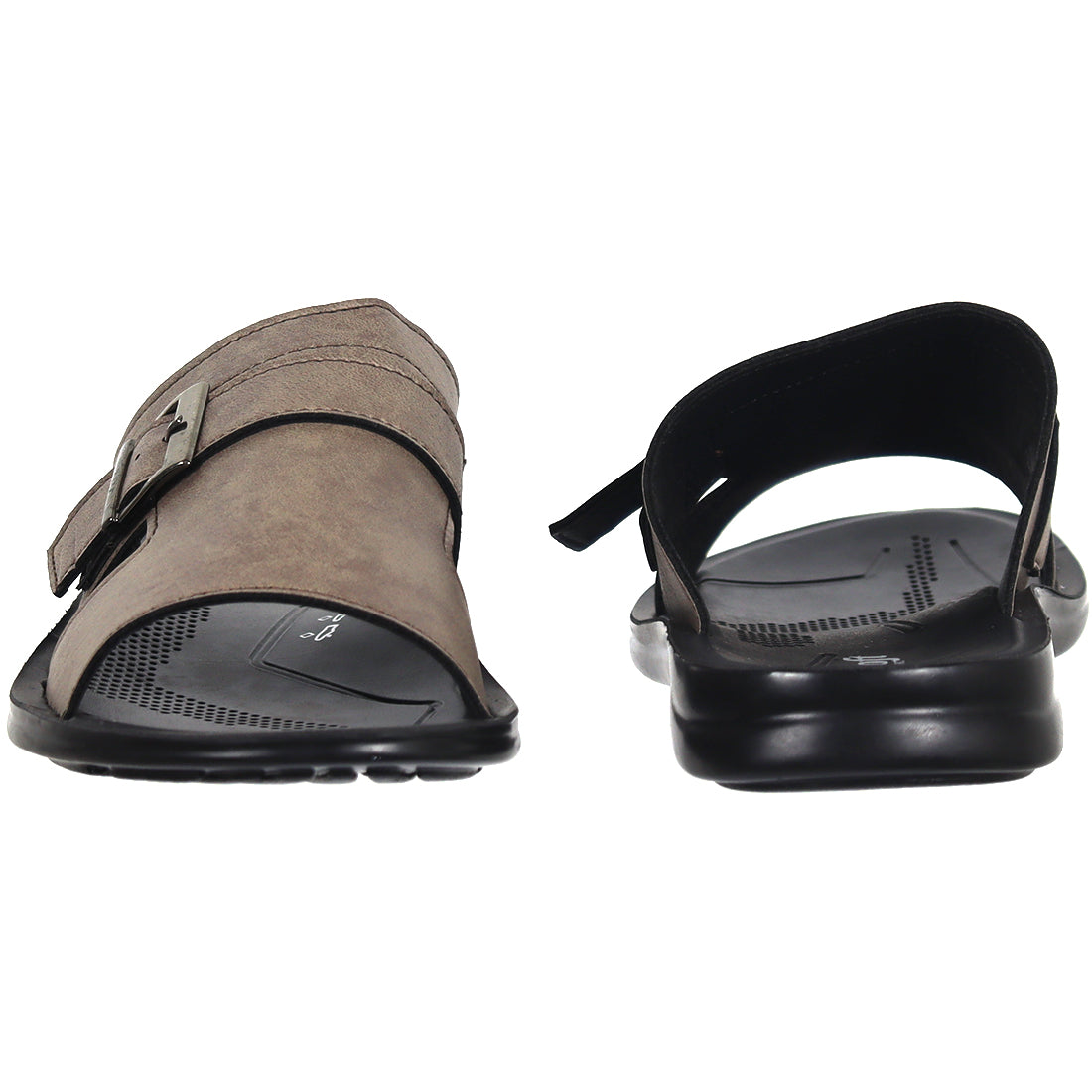 Aerosoft Men's Caramel Buckle Slide Sandals (MP0215) - Comfortable Leather Slides with Silver Buckle and Arch Support!