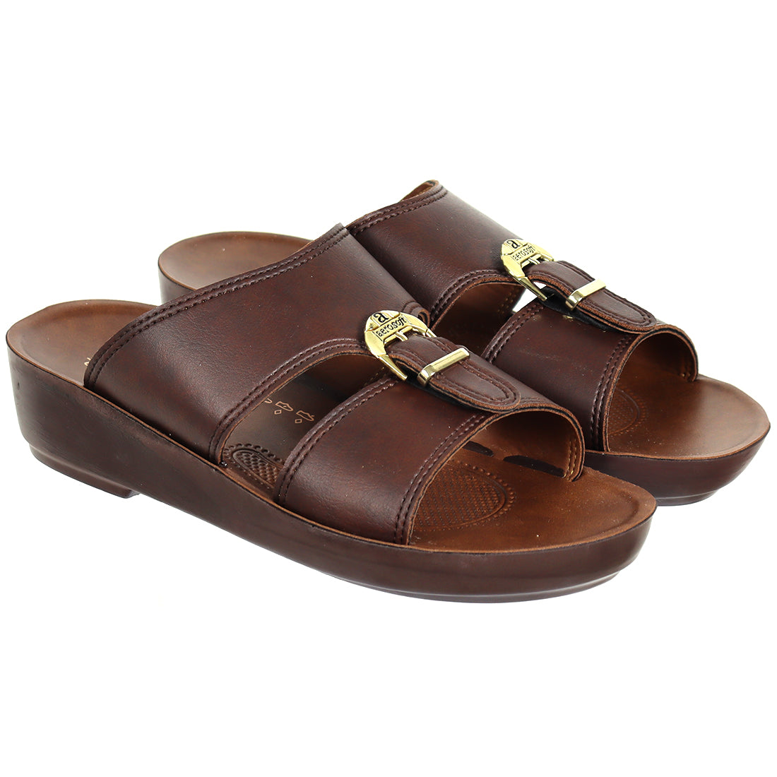 Aerosoft Arba Slippers (MA8320) - Luxurious Tan Men's Slippers with Traditional Arabic Design and Arch Support!