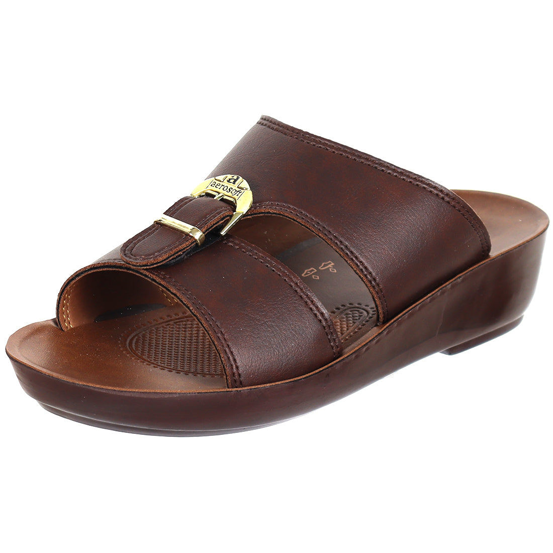 Aerosoft Arba Slippers (MA8320) - Luxurious Tan Men's Slippers with Traditional Arabic Design and Arch Support!