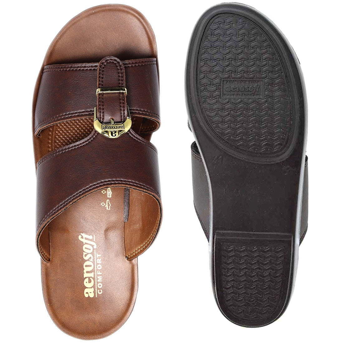 Aerosoft Arba Slippers (MA8320) - Luxurious Tan Men's Slippers with Traditional Arabic Design and Arch Support!