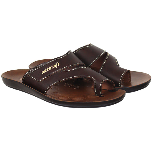 Aerosoft Men's Tan Double Strap Thong Sandals (MA9036) - Comfortable Leather Flip Flops with Breathable Insole and Arch Support!