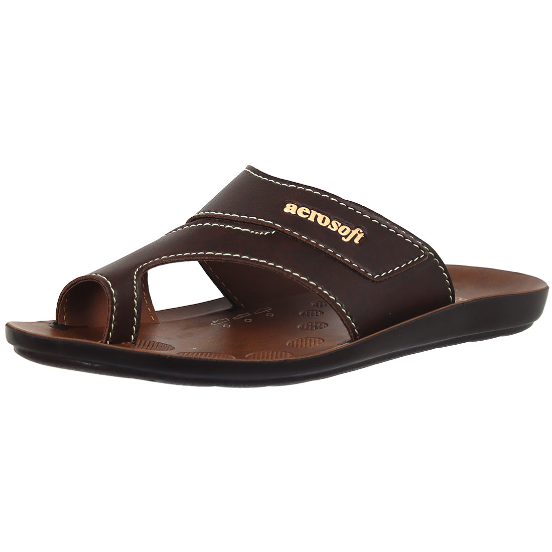 Aerosoft Men's Tan Double Strap Thong Sandals (MA9036) - Comfortable Leather Flip Flops with Breathable Insole and Arch Support!