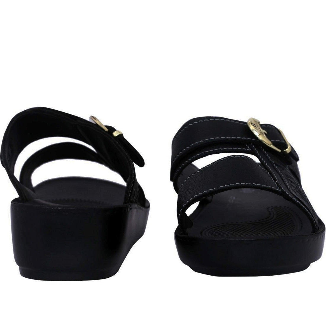 Aerosoft Men's Black Adjustable Buckle Slide Sandals (MA8338) - Luxurious Leather Sandals with Gold Accents and Arch Support