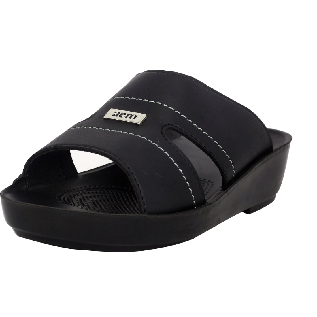 Aerosoft Men's Black Wide Strap Slide Sandals (MA8350) - Comfortable Slip-On Sandals with Arch Support and Breathable Design!