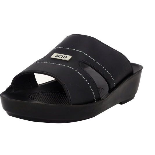 Aerosoft Men's Black Wide Strap Slide Sandals (MA8350) - Comfortable Slip-On Sandals with Arch Support and Breathable Design!