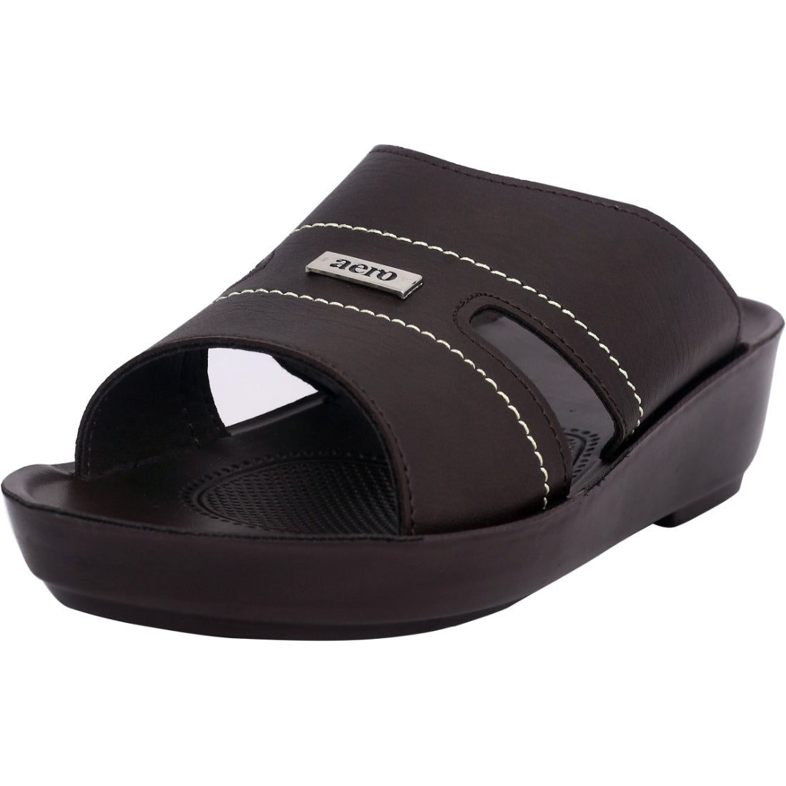 Aerosoft Men's Brown Wide Strap Slide Sandals (MA8350) - Comfortable Slip-On Sandals with Arch Support and Breathable Design!
