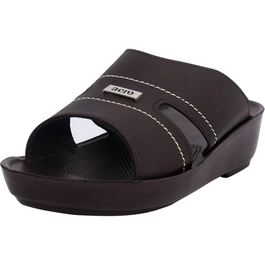 Aerosoft Men's Brown Wide Strap Slide Sandals (MA8350) - Comfortable Slip-On Sandals with Arch Support and Breathable Design!