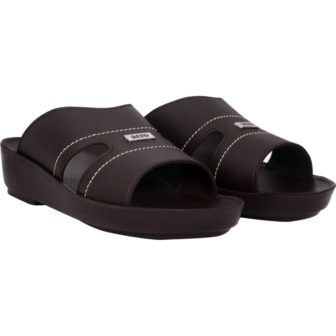 Aerosoft Men's Brown Wide Strap Slide Sandals (MA8350) - Comfortable Slip-On Sandals with Arch Support and Breathable Design!