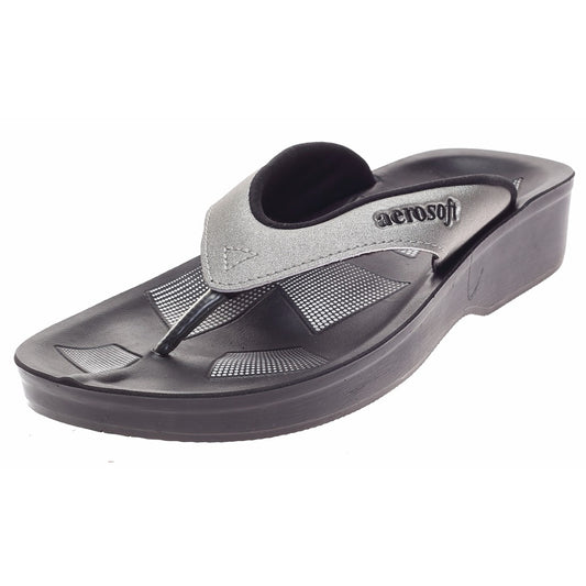 Aerosoft Women’s Silver Slippers (LA08A7) - Comfortable PU Flip- Flop