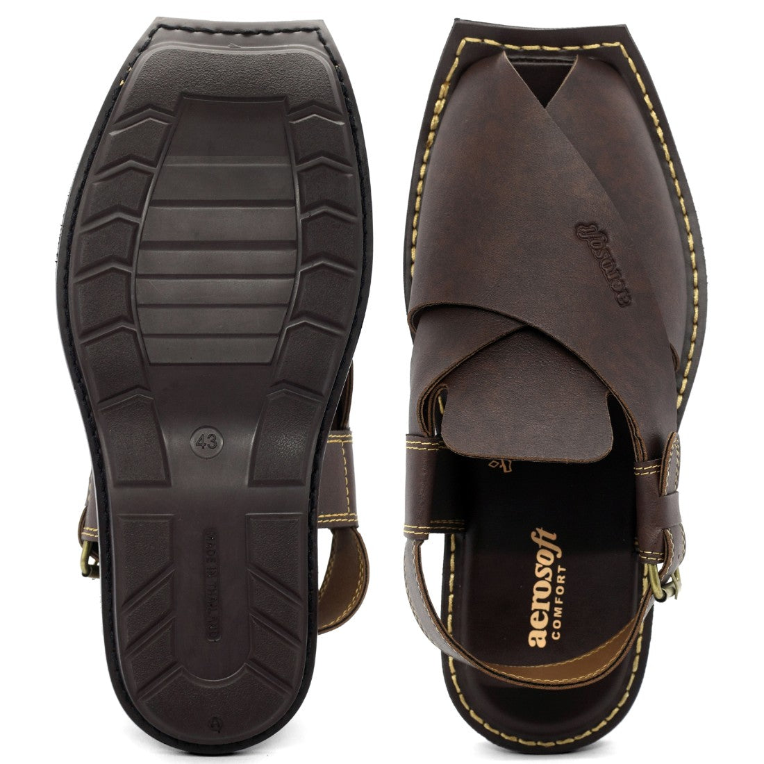 Aerosoft Men's Brown Cross-Strap Buckle Sandals (MA5001) - Traditional Peshawari Style with Modern Comfort!
