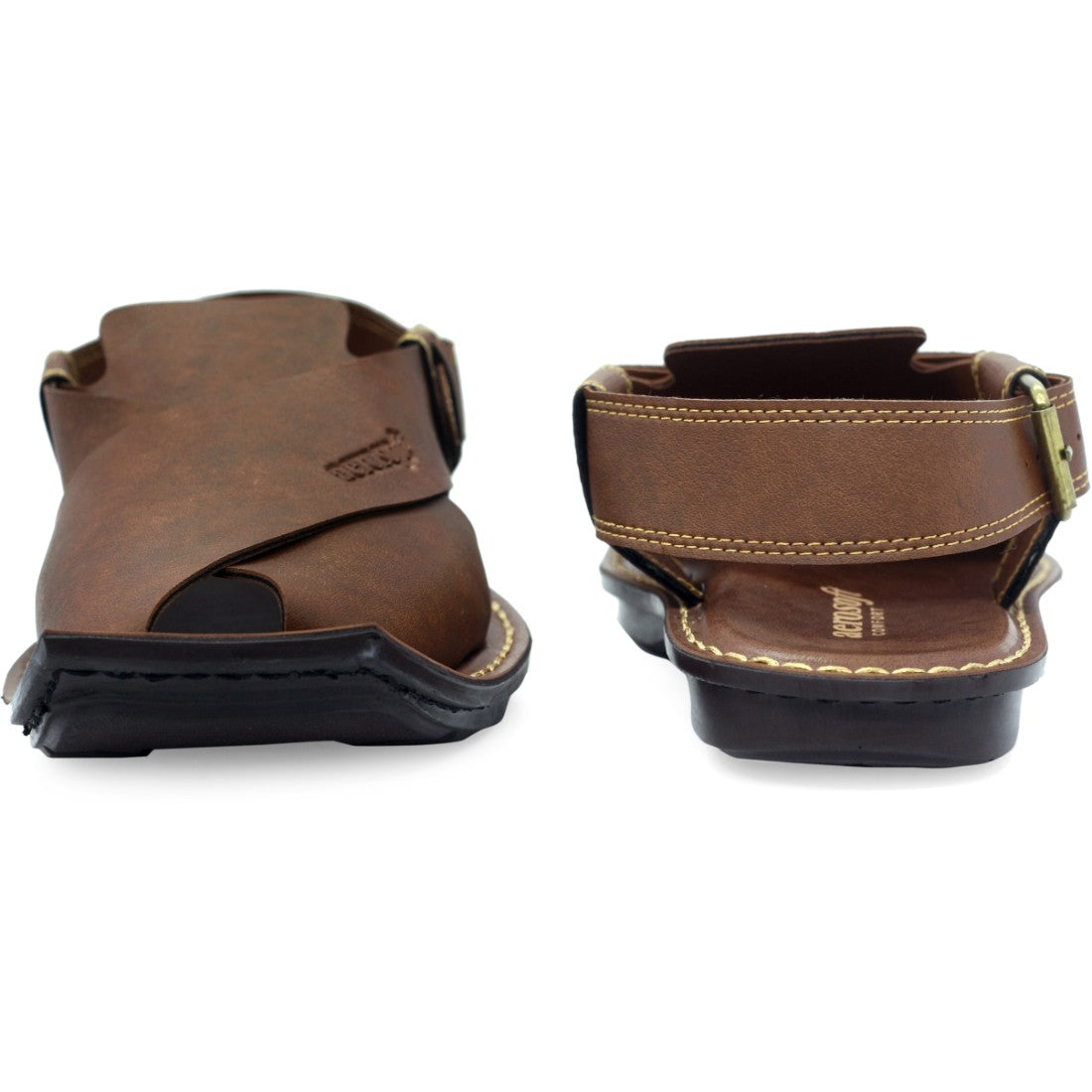 Aerosoft Men's Tan Cross-Strap Buckle Sandals (MA5001) - Traditional Peshawari Style with Modern Comfort!
