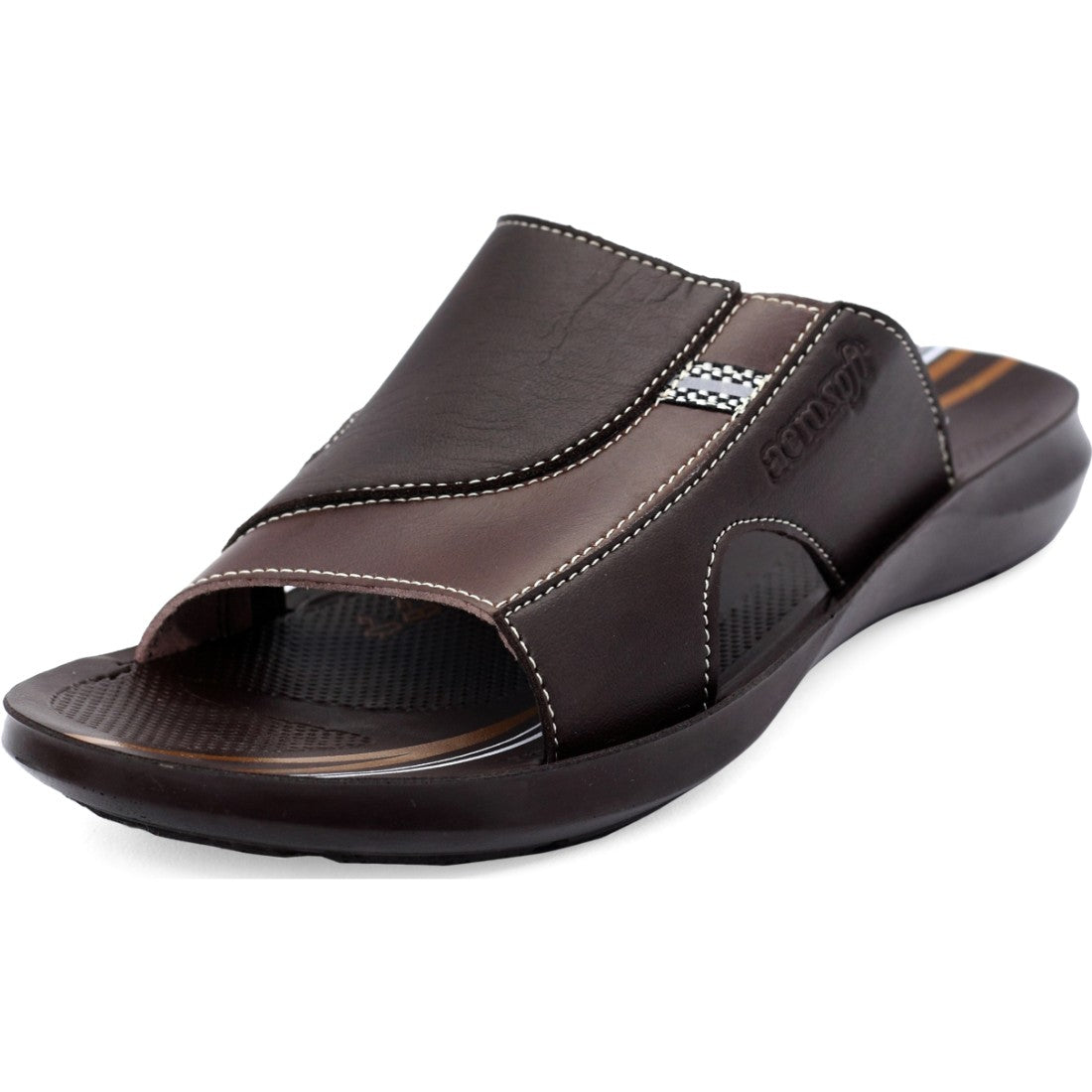 Aerosoft Men's Brown Comfort Style Slide Sandals (MA4211) - Premium PU Upper with Beige Accents for Effortless Summer Wear!