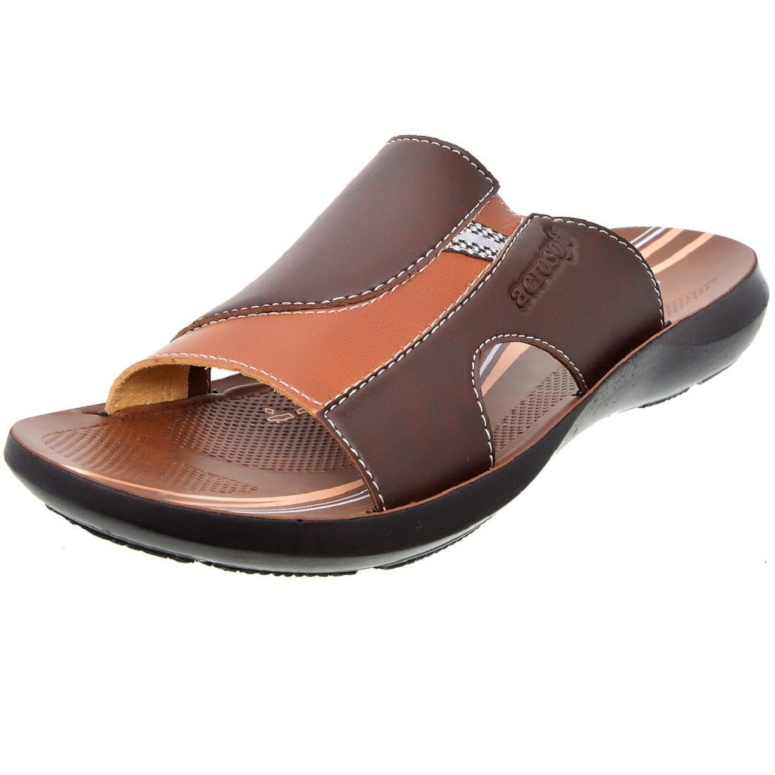 Aerosoft Men's Tan Comfort Style Slide Sandals (MA4211) - Premium PU Upper with Beige Accents for Effortless Summer Wear!