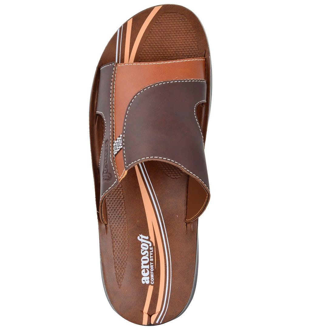 Aerosoft Men's Tan Comfort Style Slide Sandals (MA4211) - Premium PU Upper with Beige Accents for Effortless Summer Wear!
