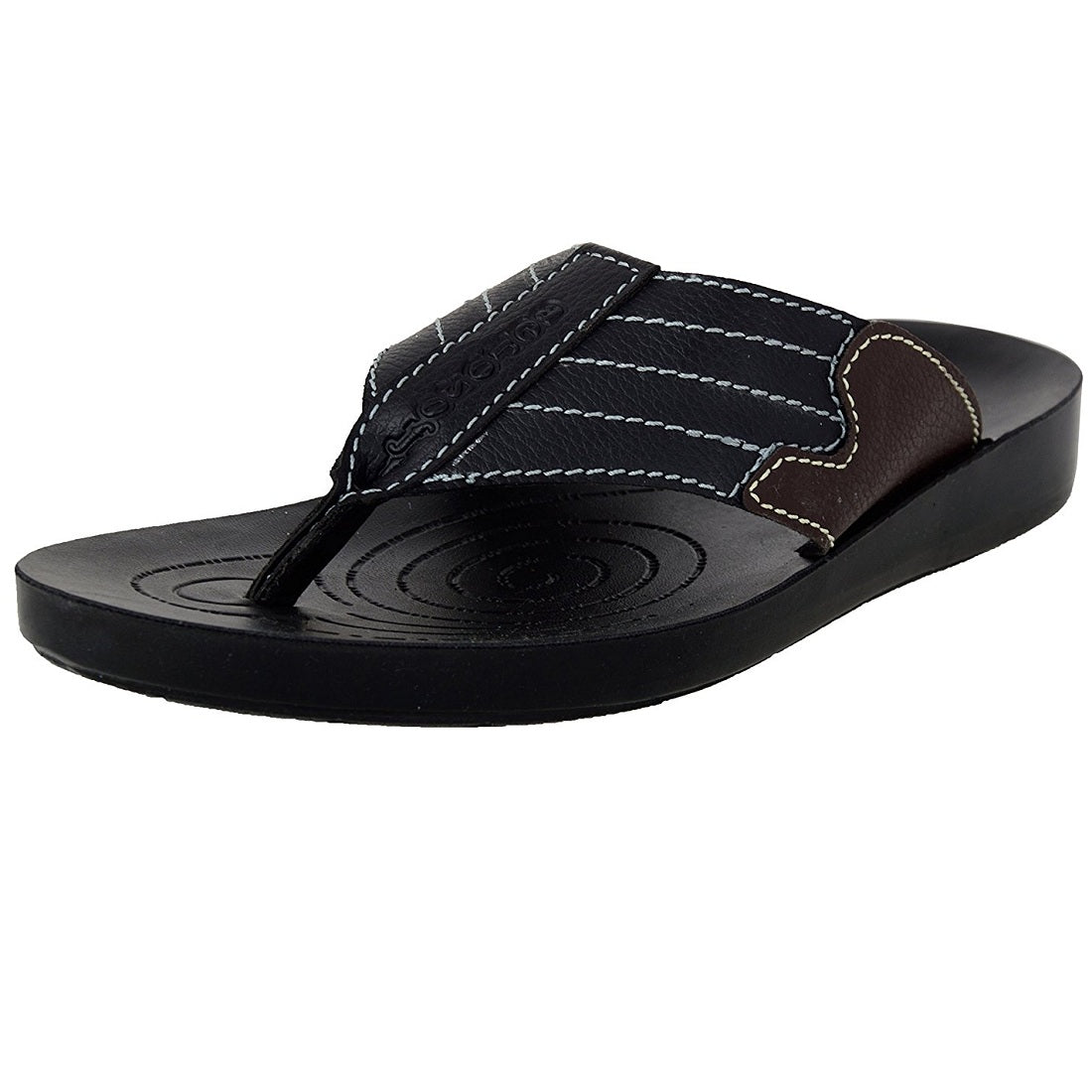 Aerosoft Men's Black and Brown V-Strap Thong Sandals (MA8708) - Comfortable Leather Flip Flops with Spiral Massage Sole and Arch Support!