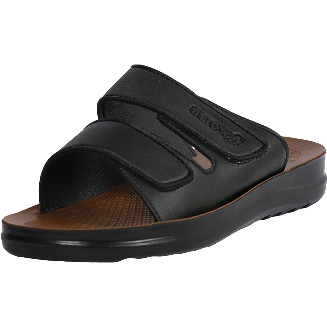 Aerosoft Men's Black Adjustable Double Strap Sandals (MA4185) - Orthopedic Comfort Slides for All-Day Support