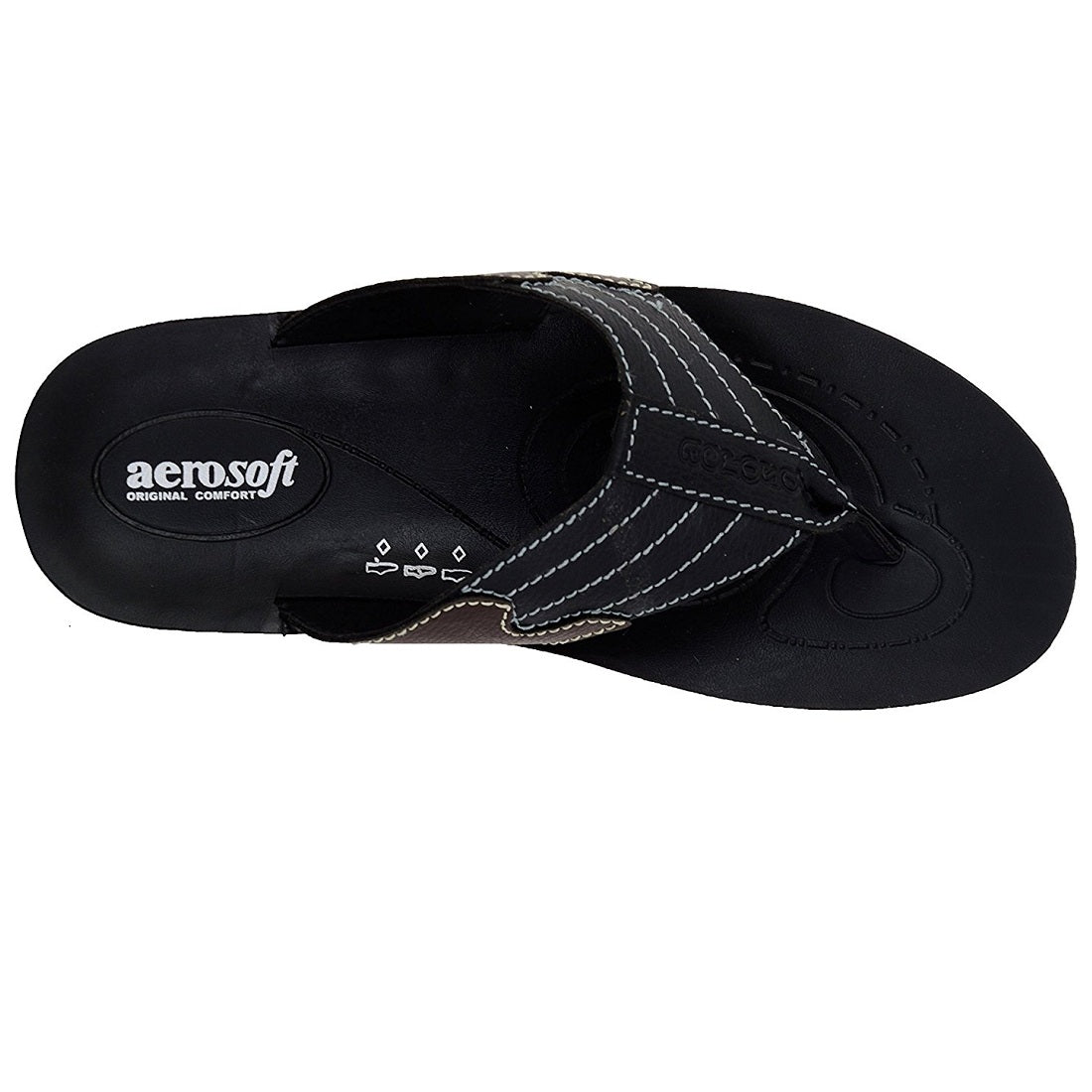 Aerosoft Men's Black and Brown V-Strap Thong Sandals (MA8708) - Comfortable Leather Flip Flops with Spiral Massage Sole and Arch Support!