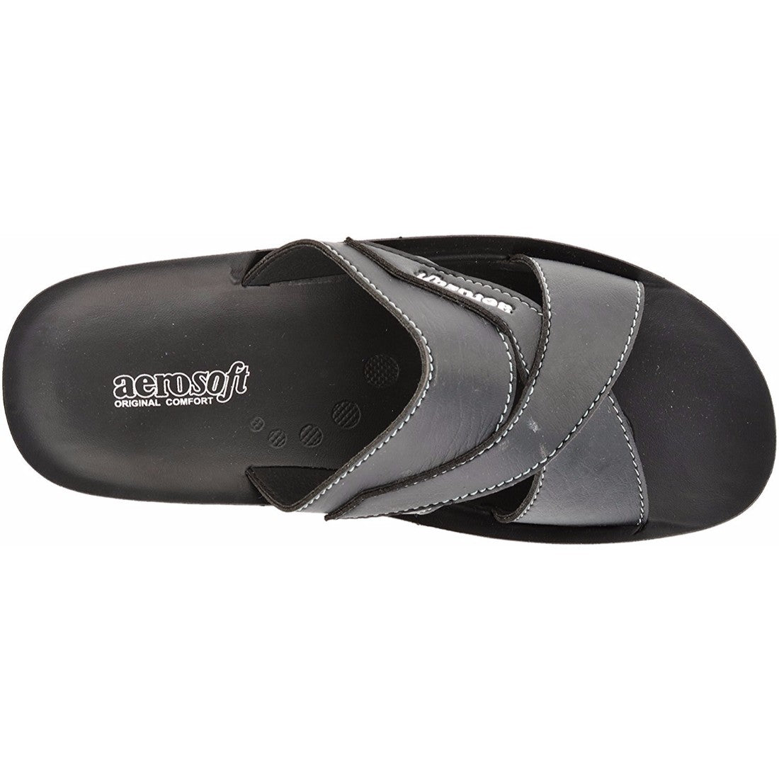 Aerosoft Men's Black Cross-Strap Slide Sandals (MA9033) - Comfortable Leather Slides with Breathable Insole and Arch Support!