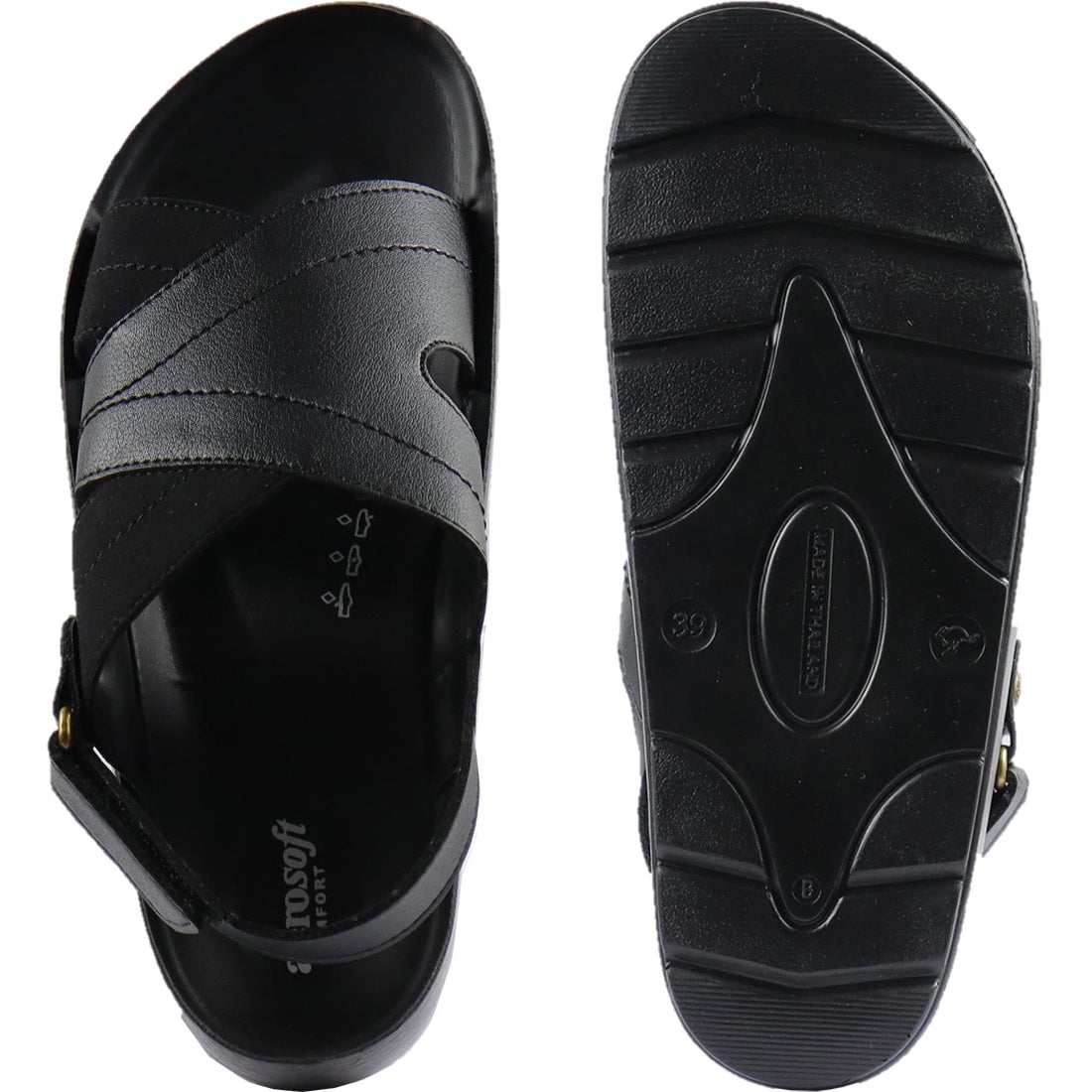 Aerosoft Men's Black Strappy Buckle Sandals (MA4413) - Adjustable Cross-Strap Slides for Effortless Comfort