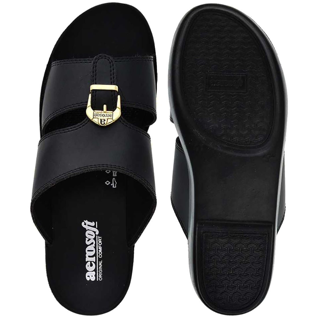 Aerosoft Arba Slippers (MA8320) - Luxurious Black Men's Slippers with Traditional Arabic Design and Arch Support!