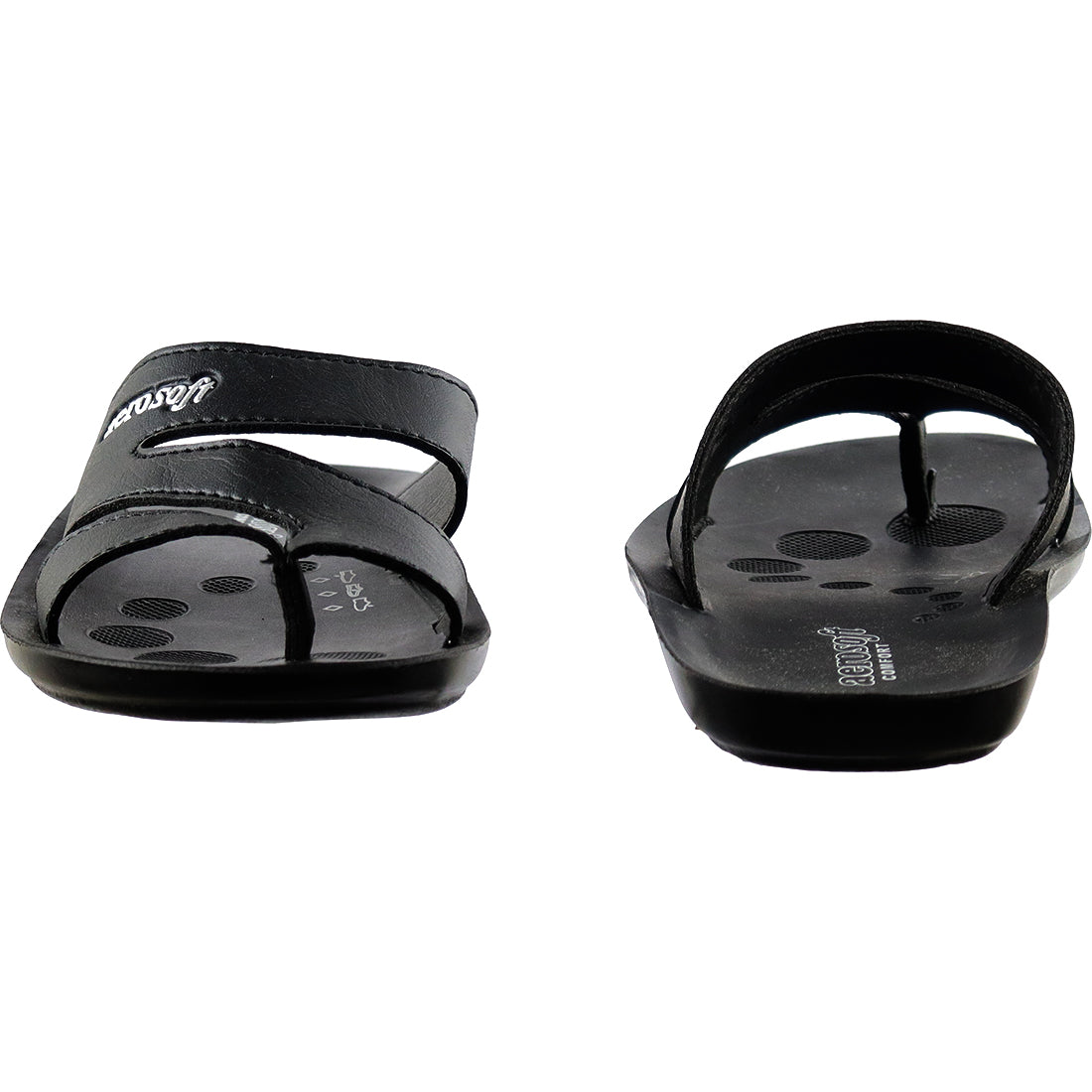 Aerosoft Men's Black Double Strap Thong Sandals (MA9023) - Comfortable Leather Flip Flops with Breathable Insole and Arch Support!